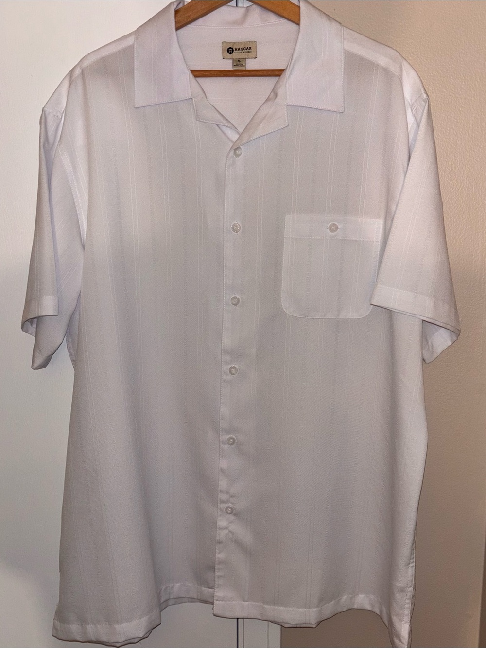 Haggar Men's Striped Woven Point Collar Pocket Short Sleeve Button-Up XL